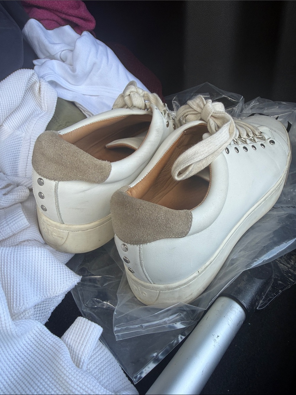 Joie Women's White Leather Sneakers with Beige Suede Heel